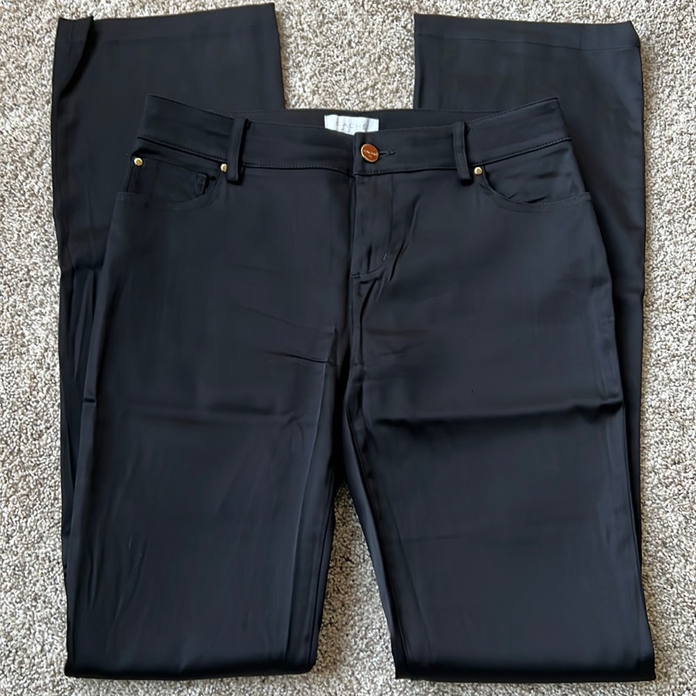 Cache Black Stretch Satin Silk Straight-Leg Pants